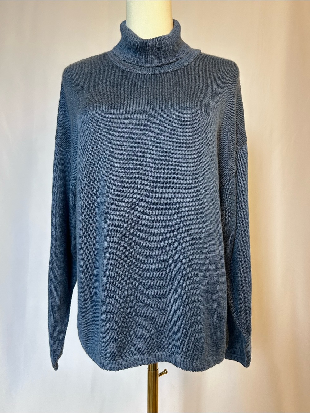 Vintage Sarah Arizona Roll Neck Turtleneck Sweater Blue Cotton Blend USA Made XL